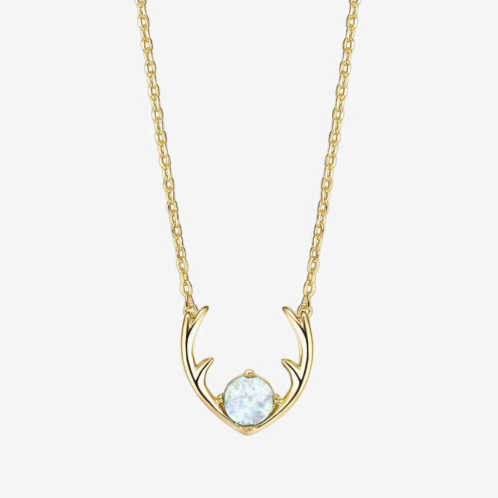 Antler Necklace Yellow Gold White Opal Necklace 