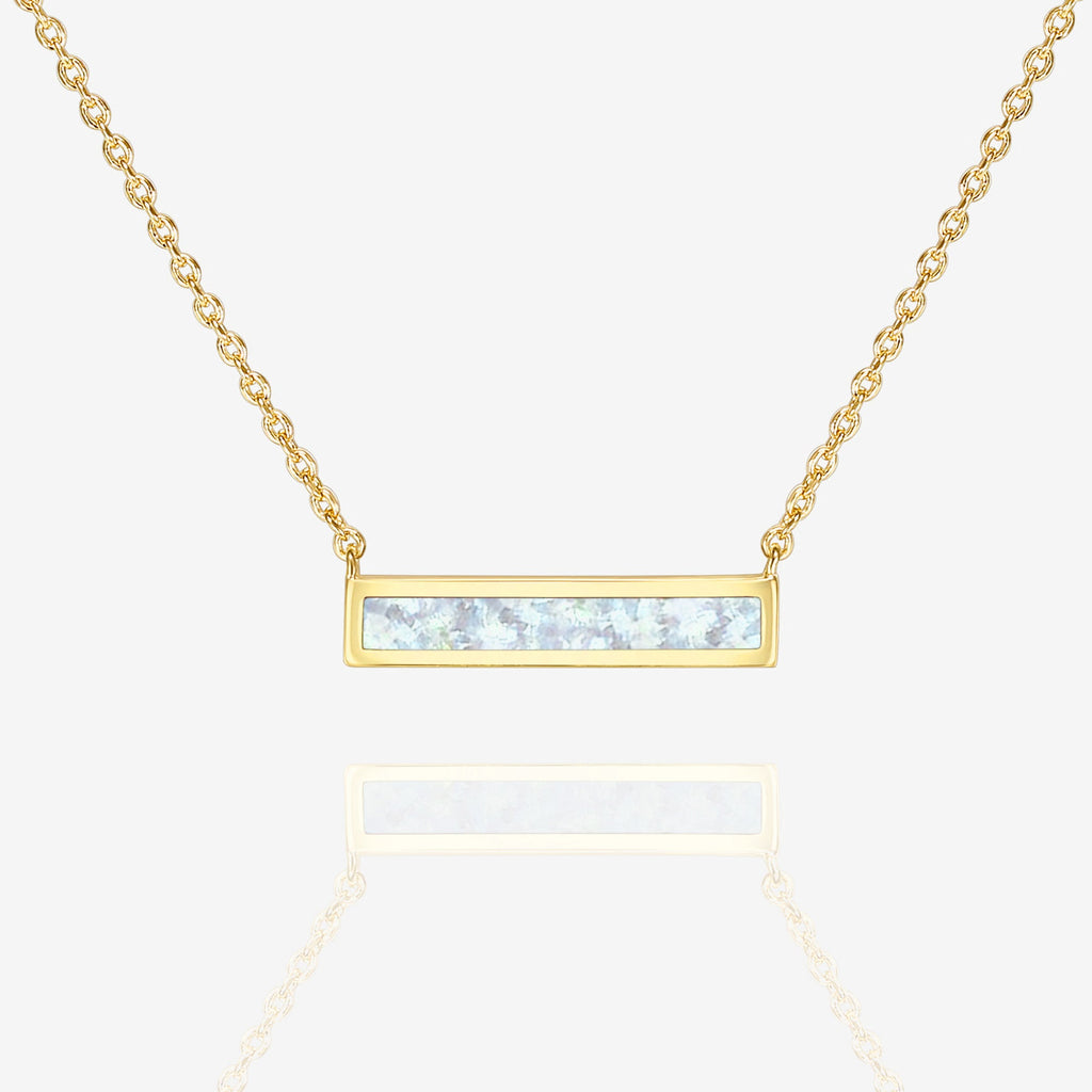 Opal Bar Necklace Yellow Gold White Opal Necklace 