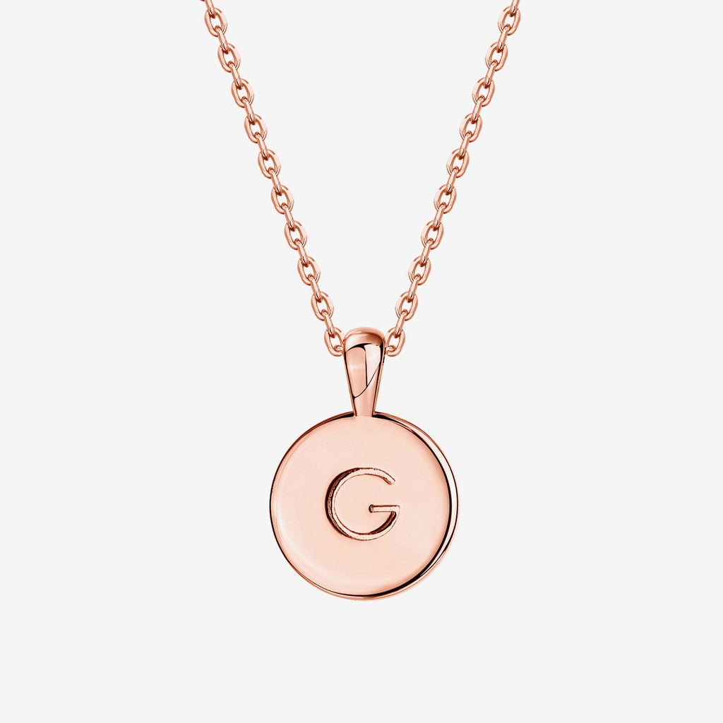 Initial Disc Pendant G, Rose Gold Necklace 