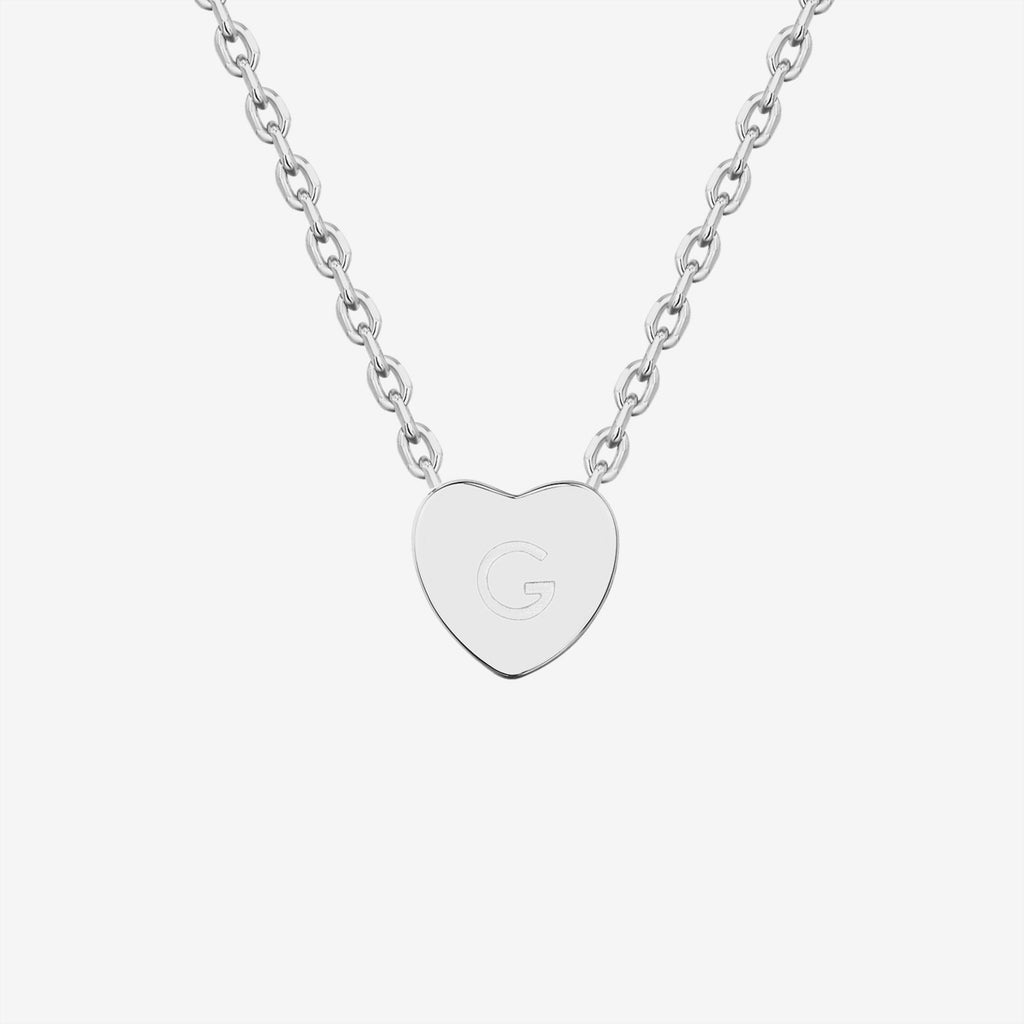 Dainty Heart Initial Necklace G, White Gold Necklace 
