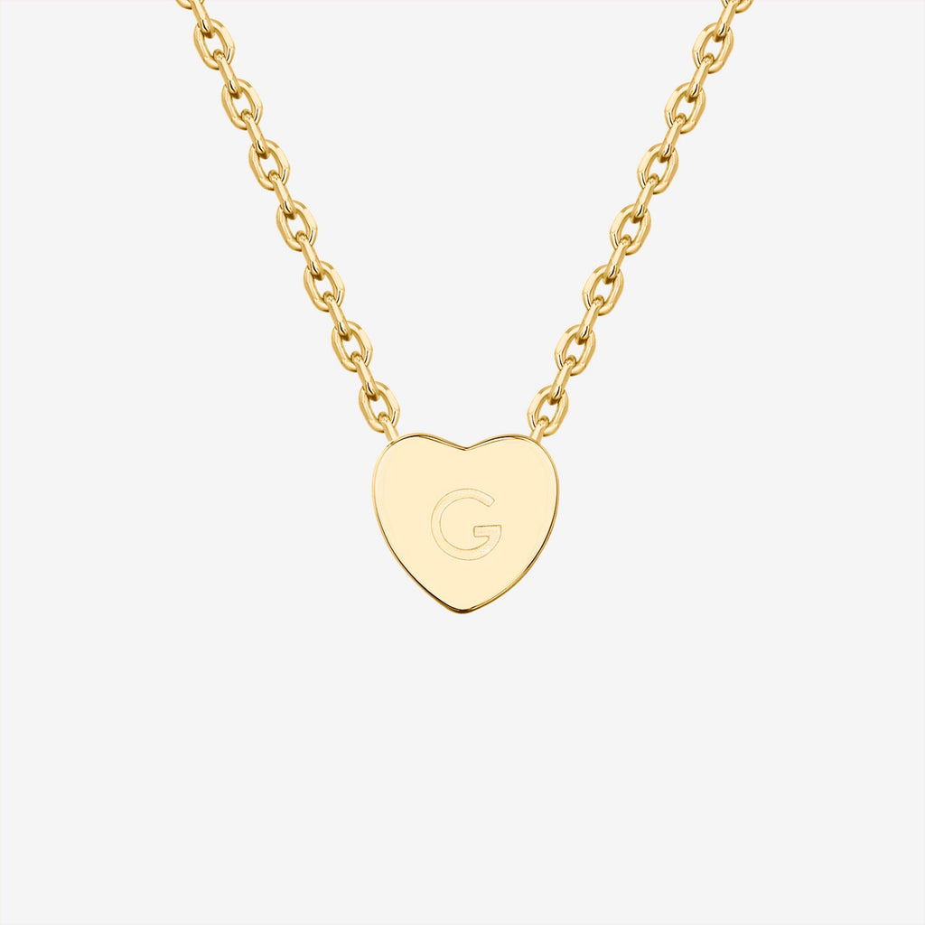 Dainty Heart Initial Necklace G, Yellow Gold Necklace 