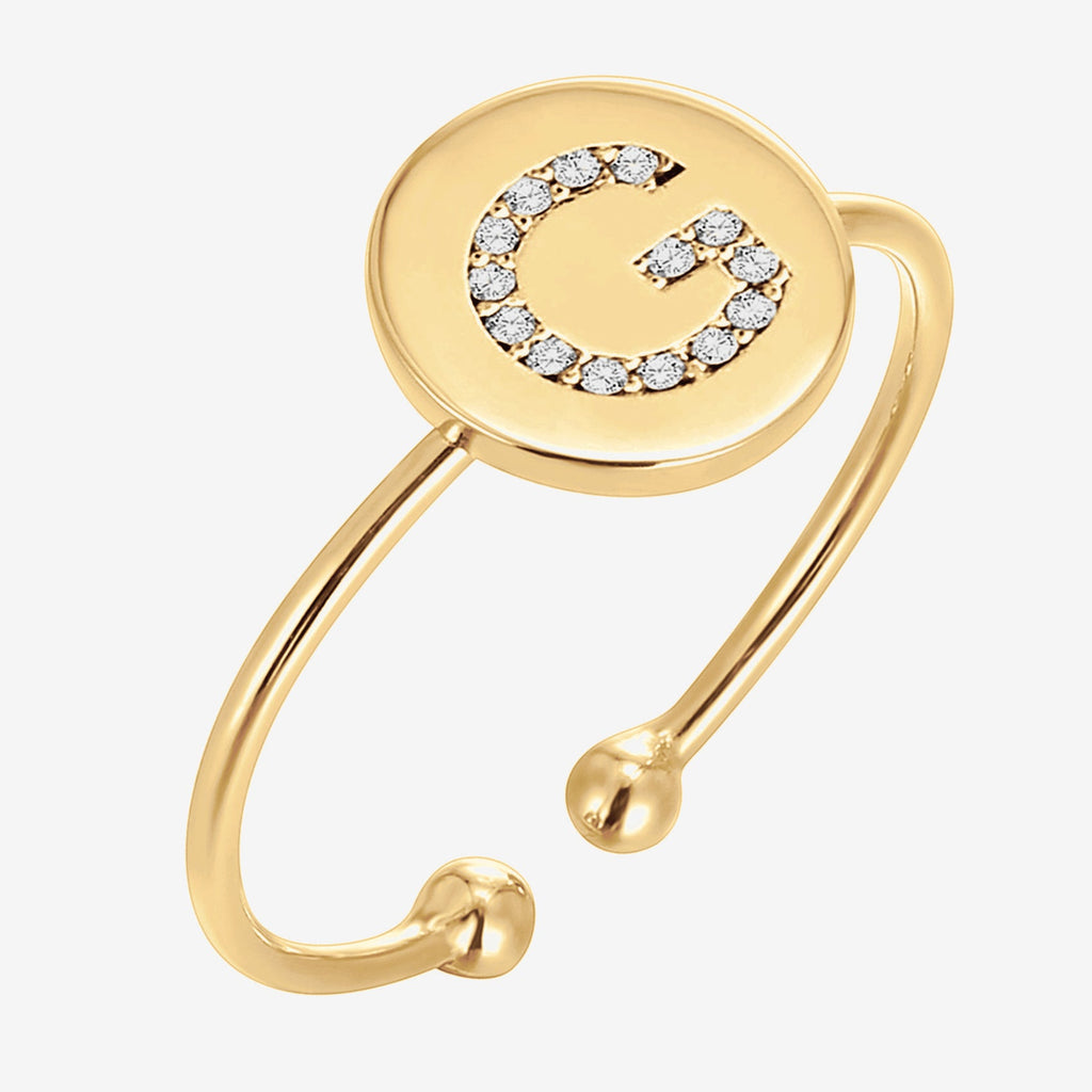 Initial Letter Ring G, Yellow Gold Ring 