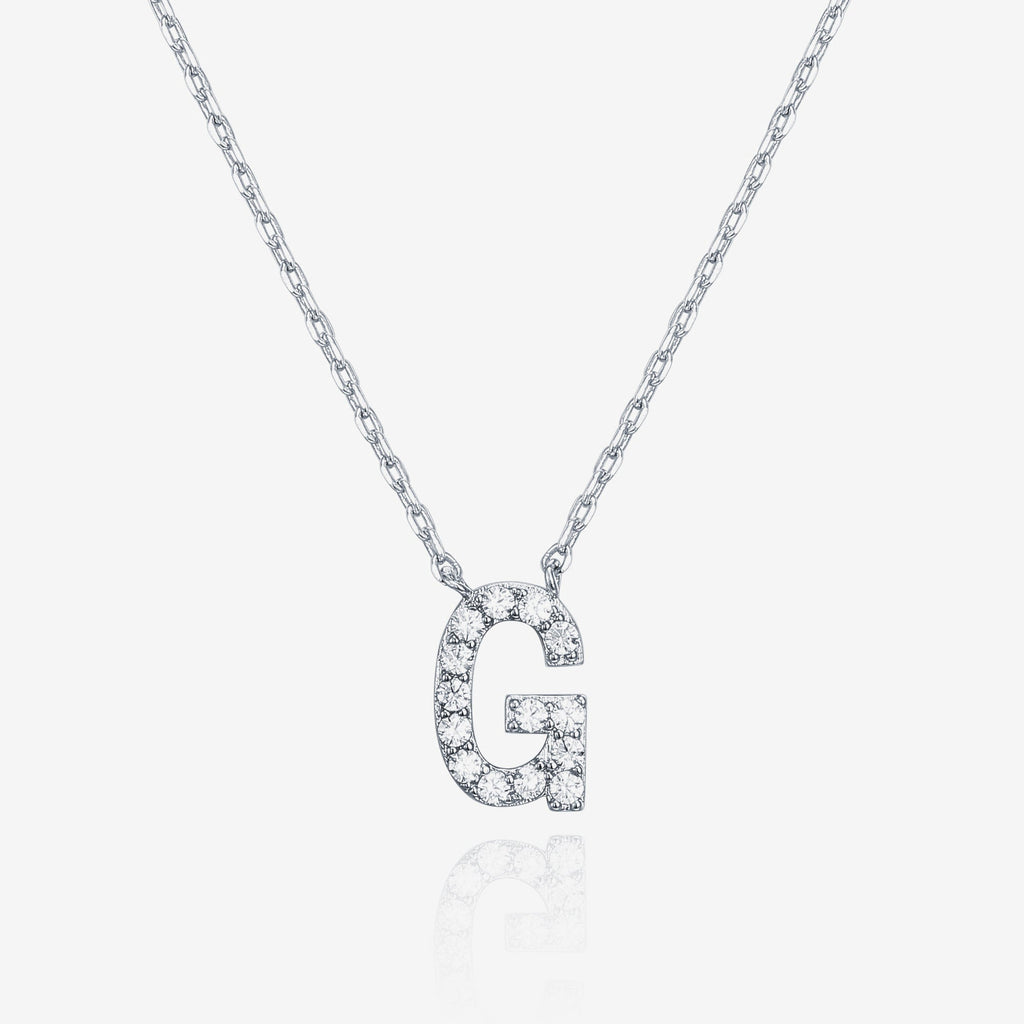 Initial Necklace G, White Gold Necklace 