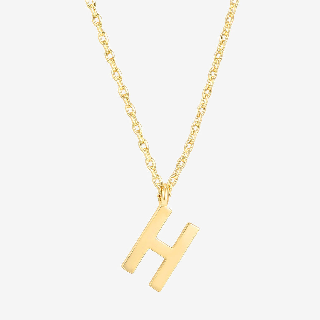 Initial Pendant H, Yellow Gold Necklace 