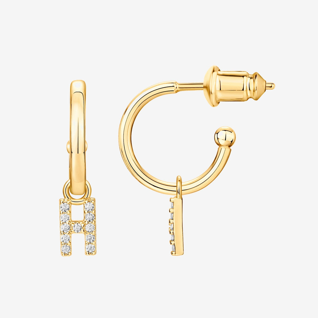 Letter Drop Hoops H, Yellow Gold Earring 