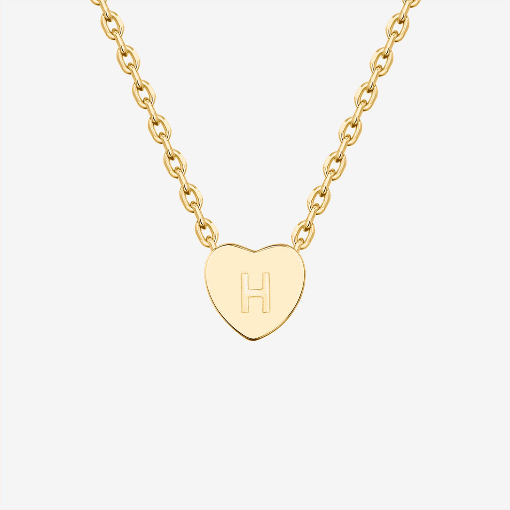 Dainty Heart Initial Necklace H, Yellow Gold Necklace 