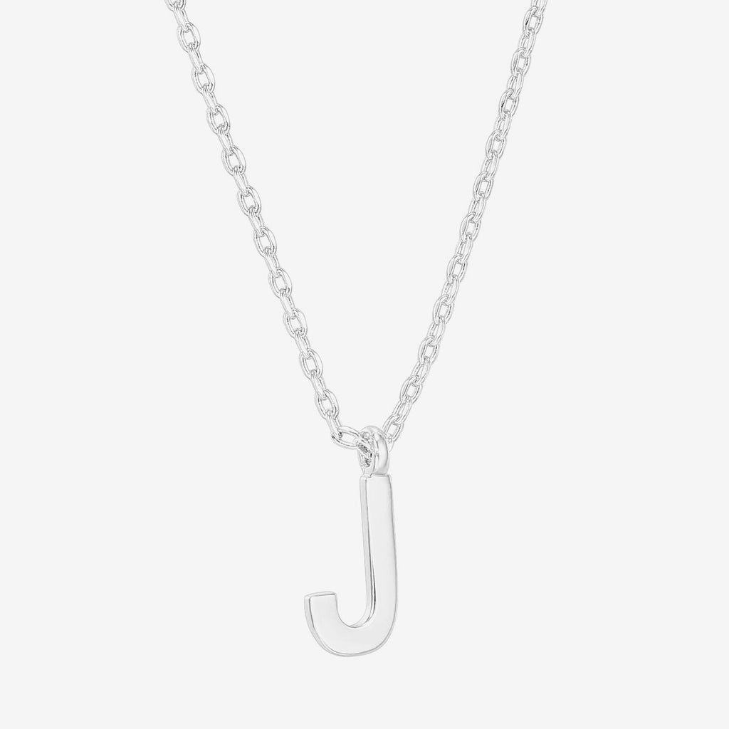 Initial Pendant J, White Gold Necklace 