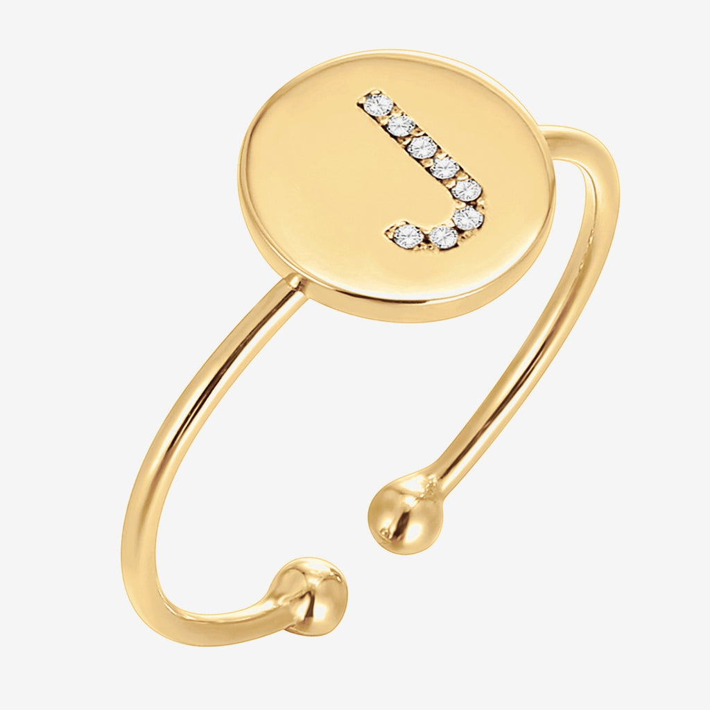 Initial Letter Ring J, Yellow Gold Ring 
