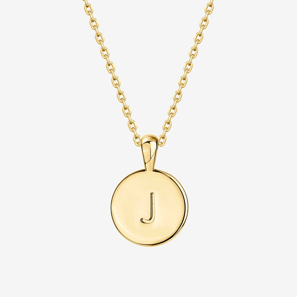 Initial Disc Pendant J, Yellow Gold Necklace 