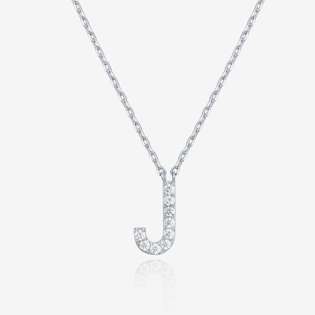 Initial Necklace J, White Gold Necklace 