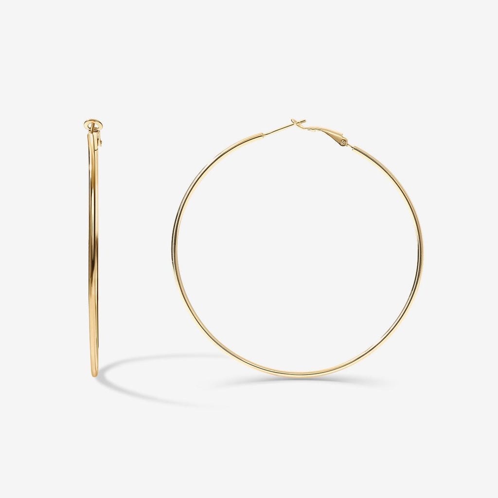 Clasp Back Thin Hoops Yellow Gold, 70 Millimeters Earring 