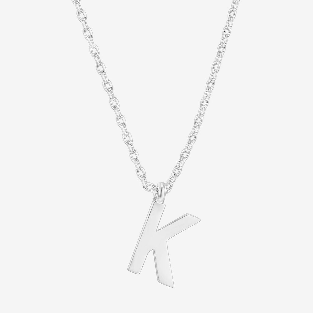 Initial Pendant K, White Gold Necklace 