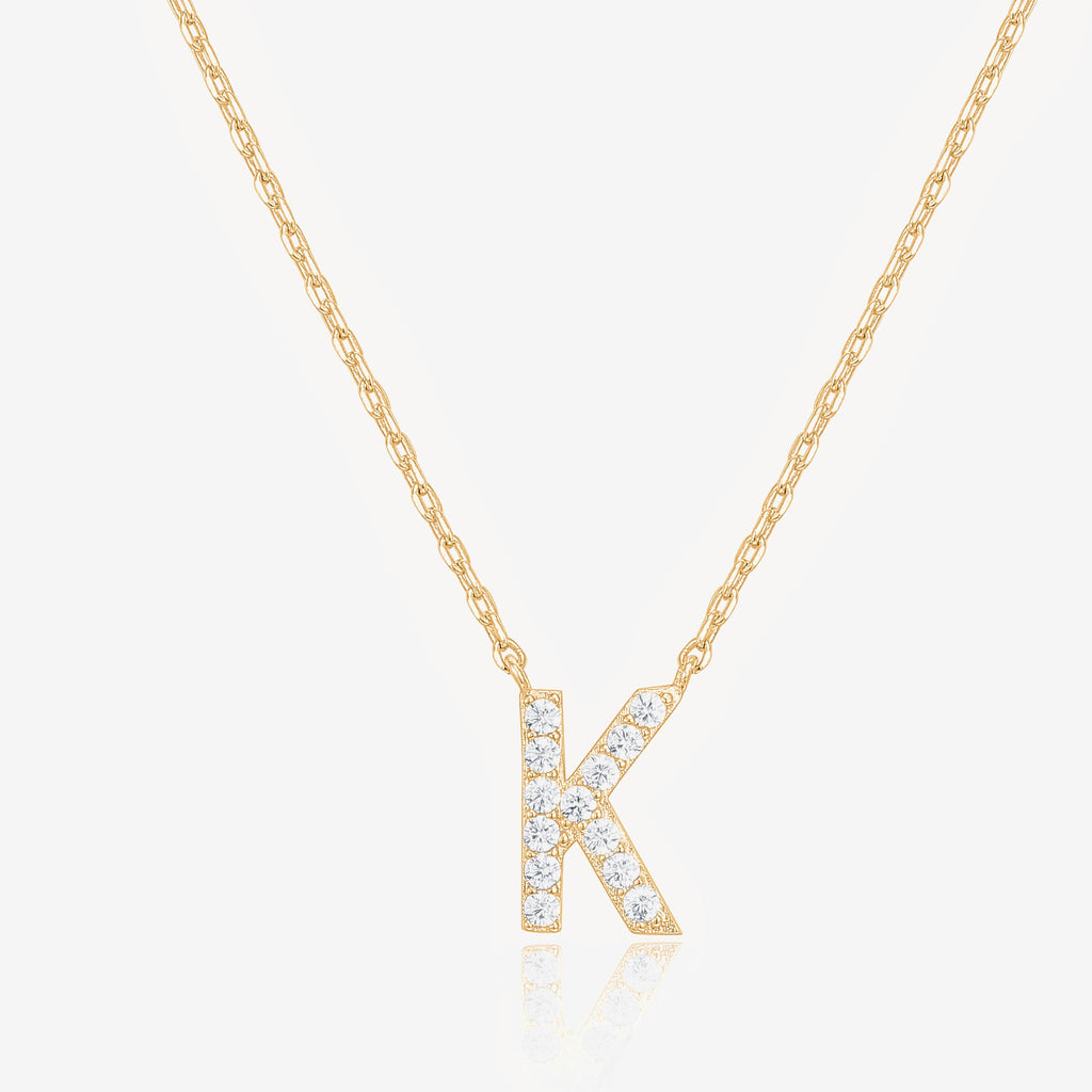 Initial Necklace K, Yellow Gold Necklace 