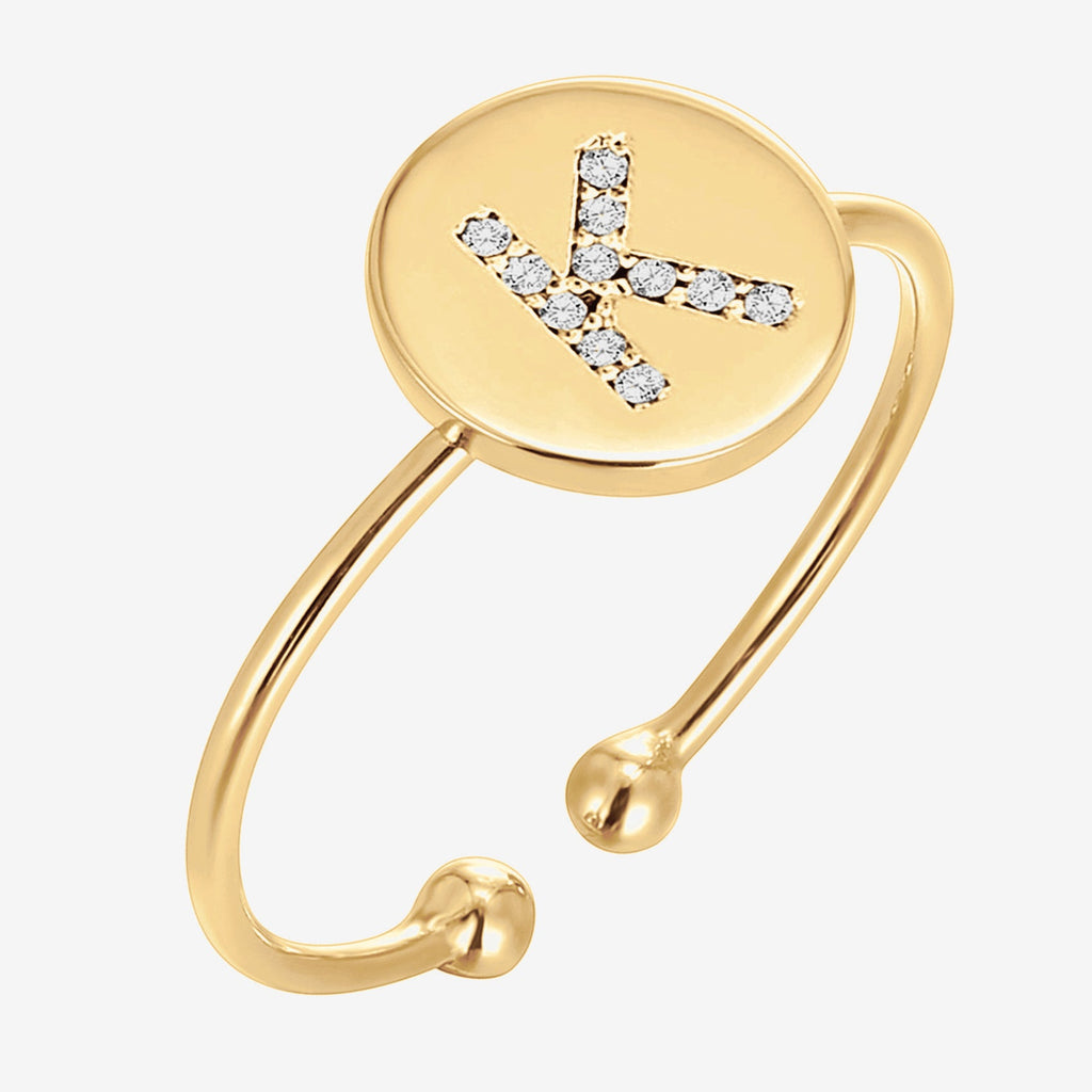 Initial Letter Ring K, Yellow Gold Ring 