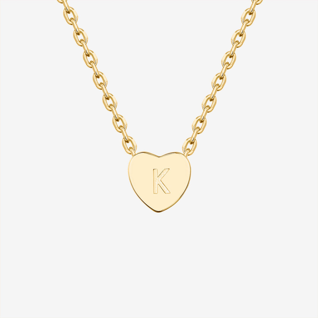 Dainty Heart Initial Necklace K, Yellow Gold Necklace 
