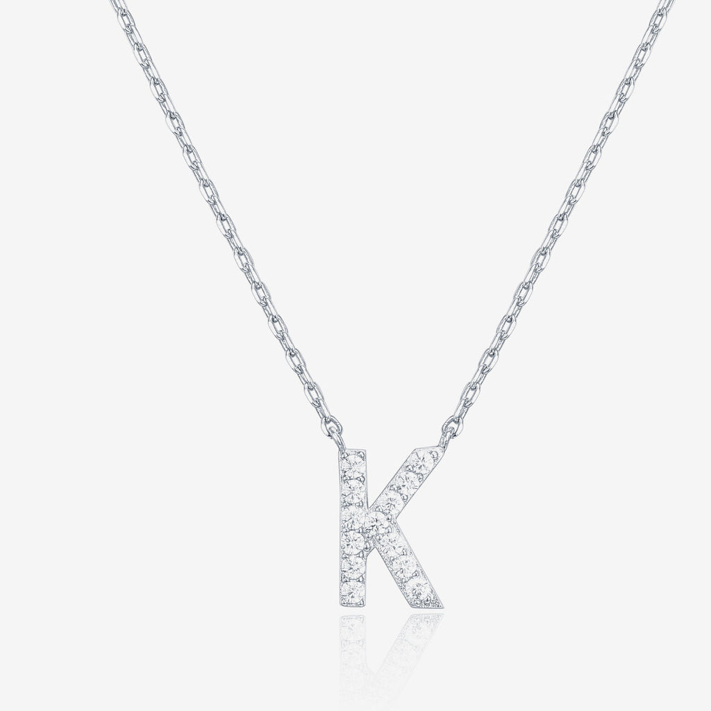 Initial Necklace K, White Gold Necklace 