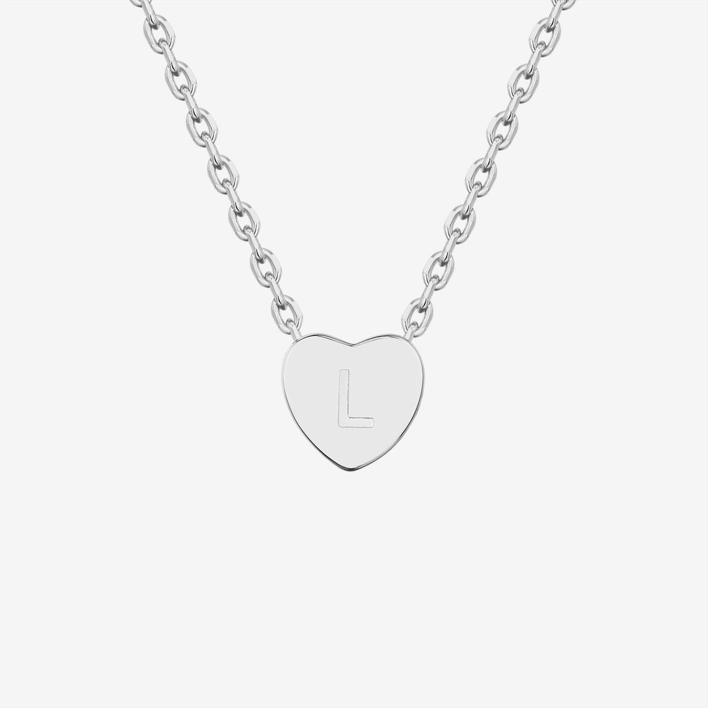 Dainty Heart Initial Necklace L, White Gold Necklace 