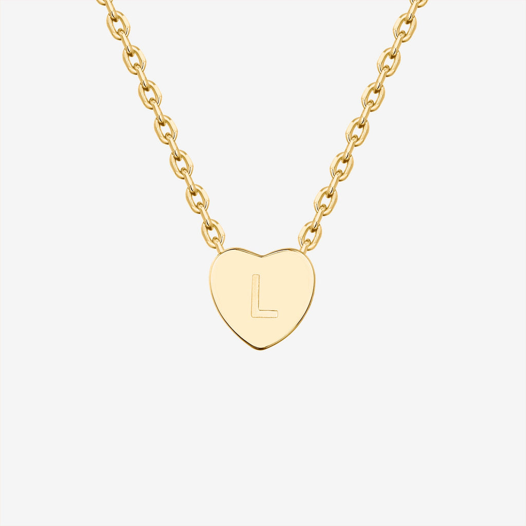 Dainty Heart Initial Necklace L, Yellow Gold Necklace 