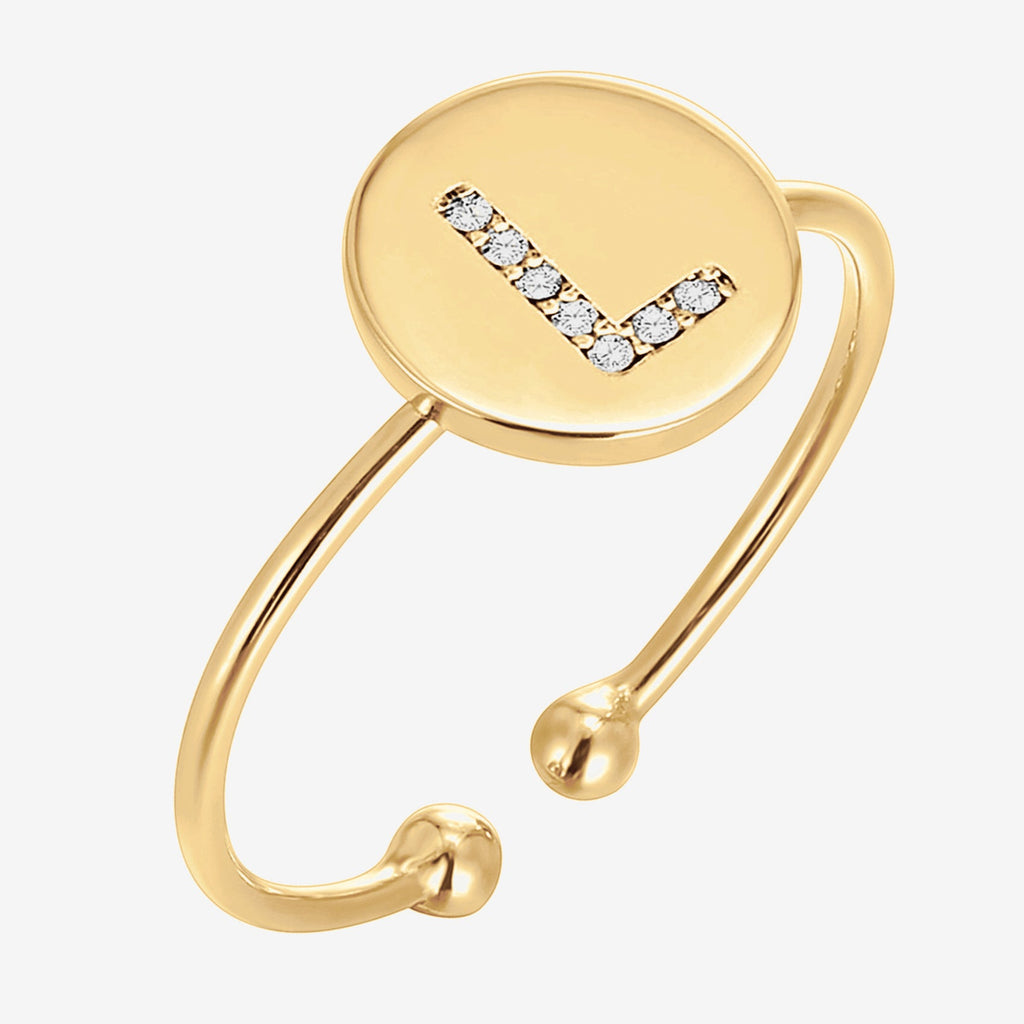 Initial Letter Ring L, Yellow Gold Ring 