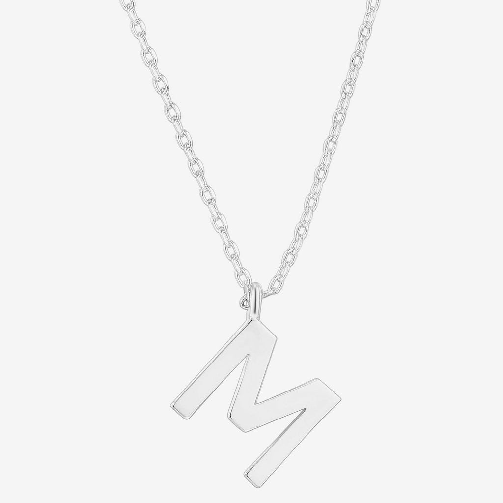 Initial Pendant M, White Gold Necklace 