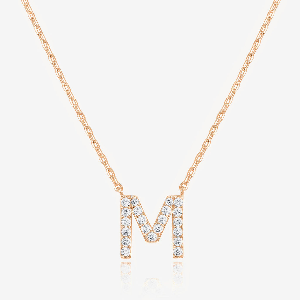 Initial Necklace M, Rose Gold Necklace 