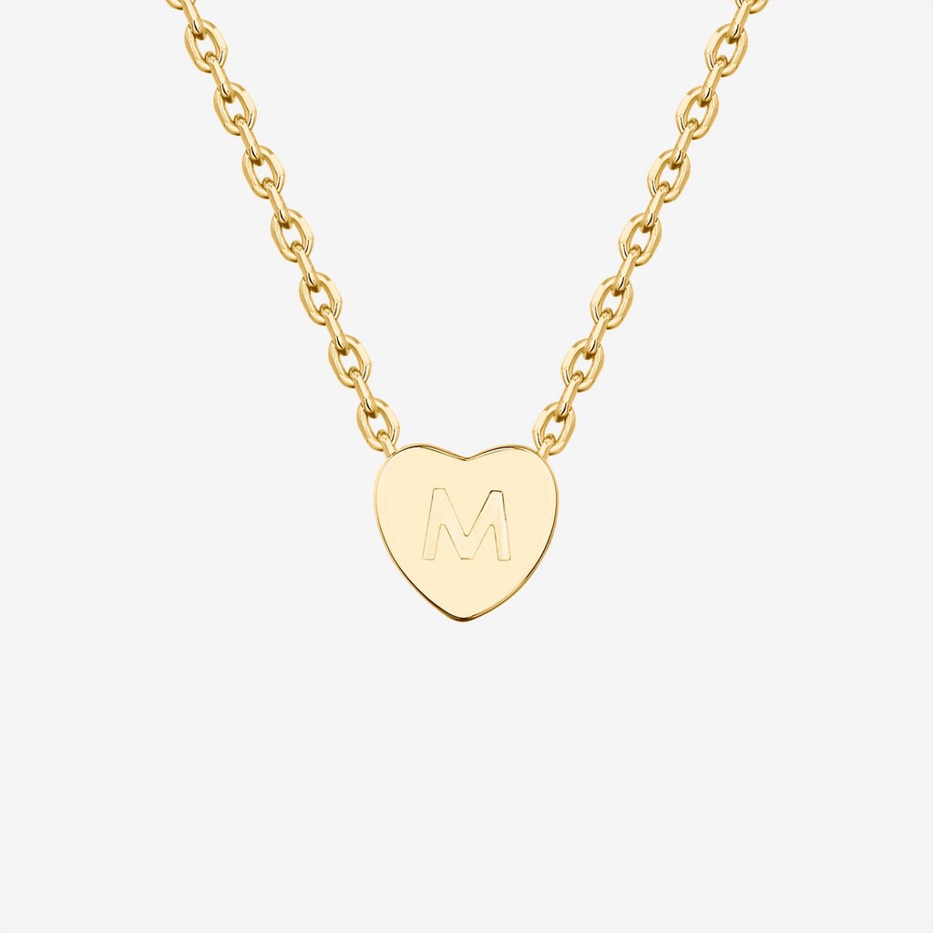 Dainty Heart Initial Necklace M, Yellow Gold Necklace 