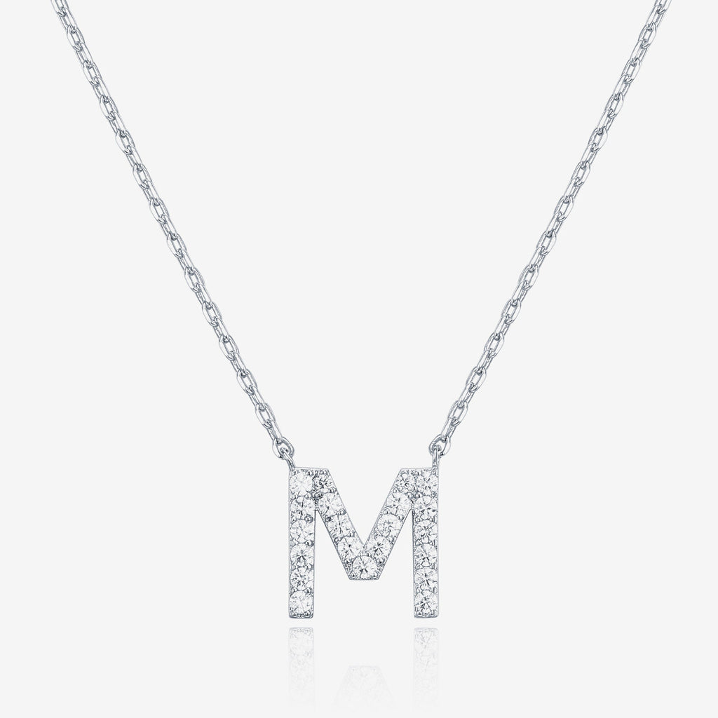 Initial Necklace M, White Gold Necklace 