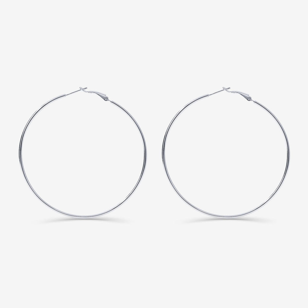Clasp Back Thin Hoops White Gold, 70 Millimeters Earring 