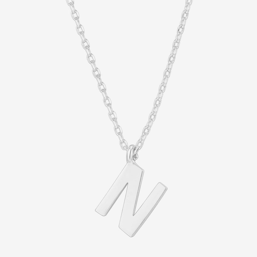 Initial Pendant N, White Gold Necklace 