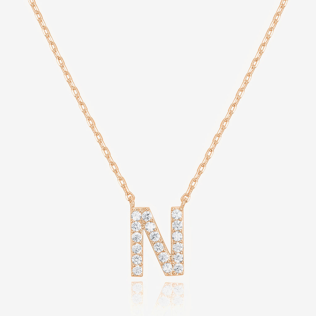 Initial Necklace N, Rose Gold Necklace 