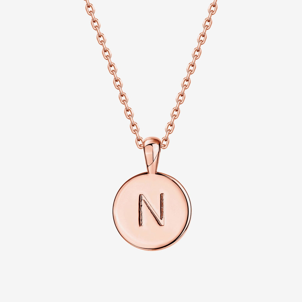 Initial Disc Pendant N, Rose Gold Necklace 