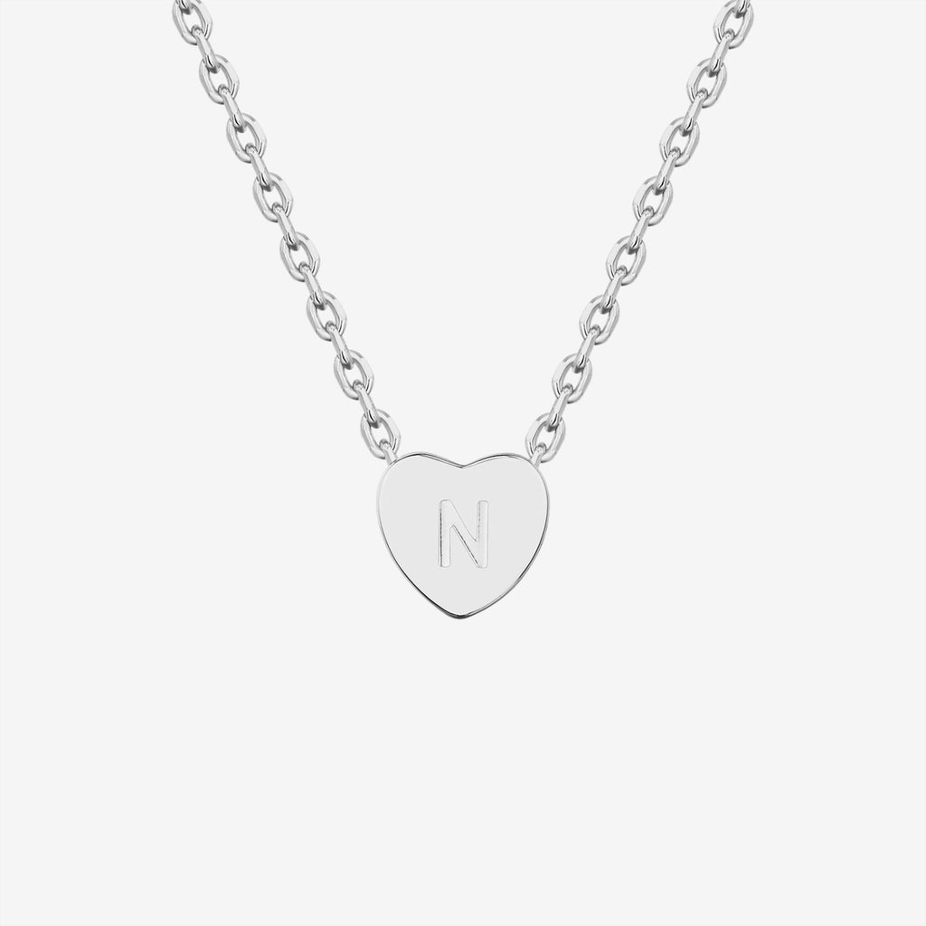 Dainty Heart Initial Necklace N, White Gold Necklace 
