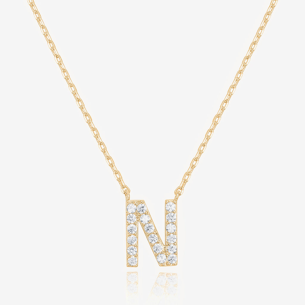 Initial Necklace N, Yellow Gold Necklace 
