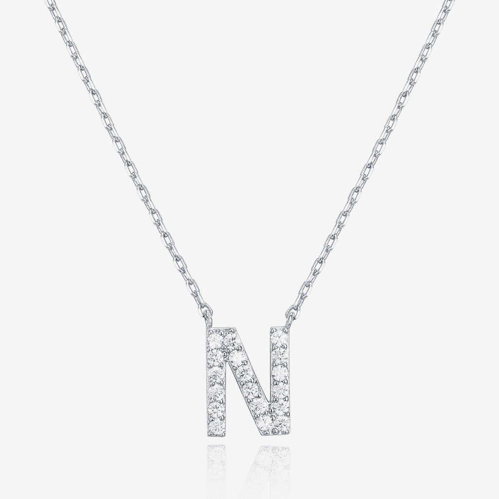 Initial Necklace N, White Gold Necklace 