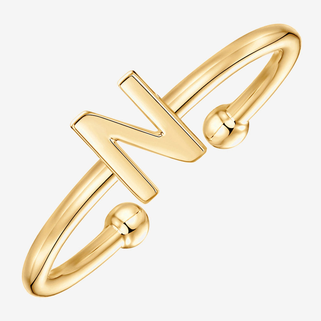 Thin Initial Ring N, Yellow Gold Ring 