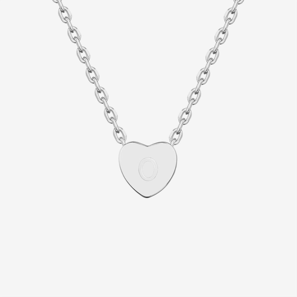 Dainty Heart Initial Necklace O, White Gold Necklace 