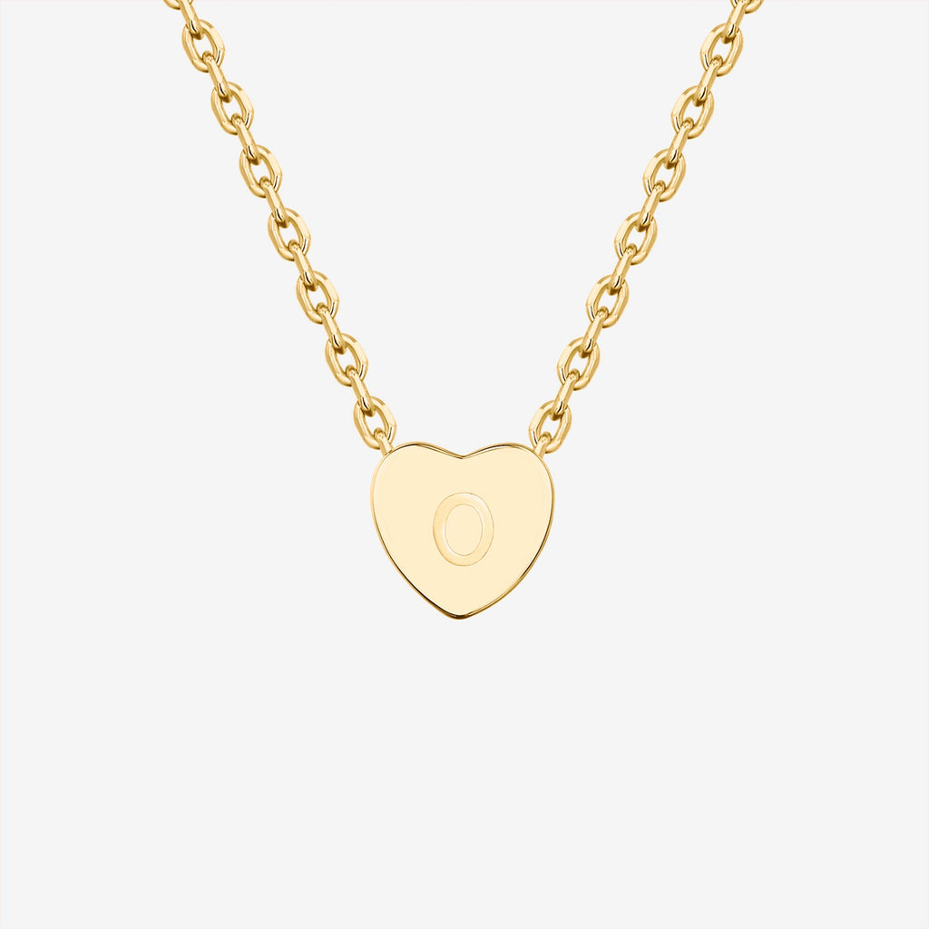 Dainty Heart Initial Necklace O, Yellow Gold Necklace 