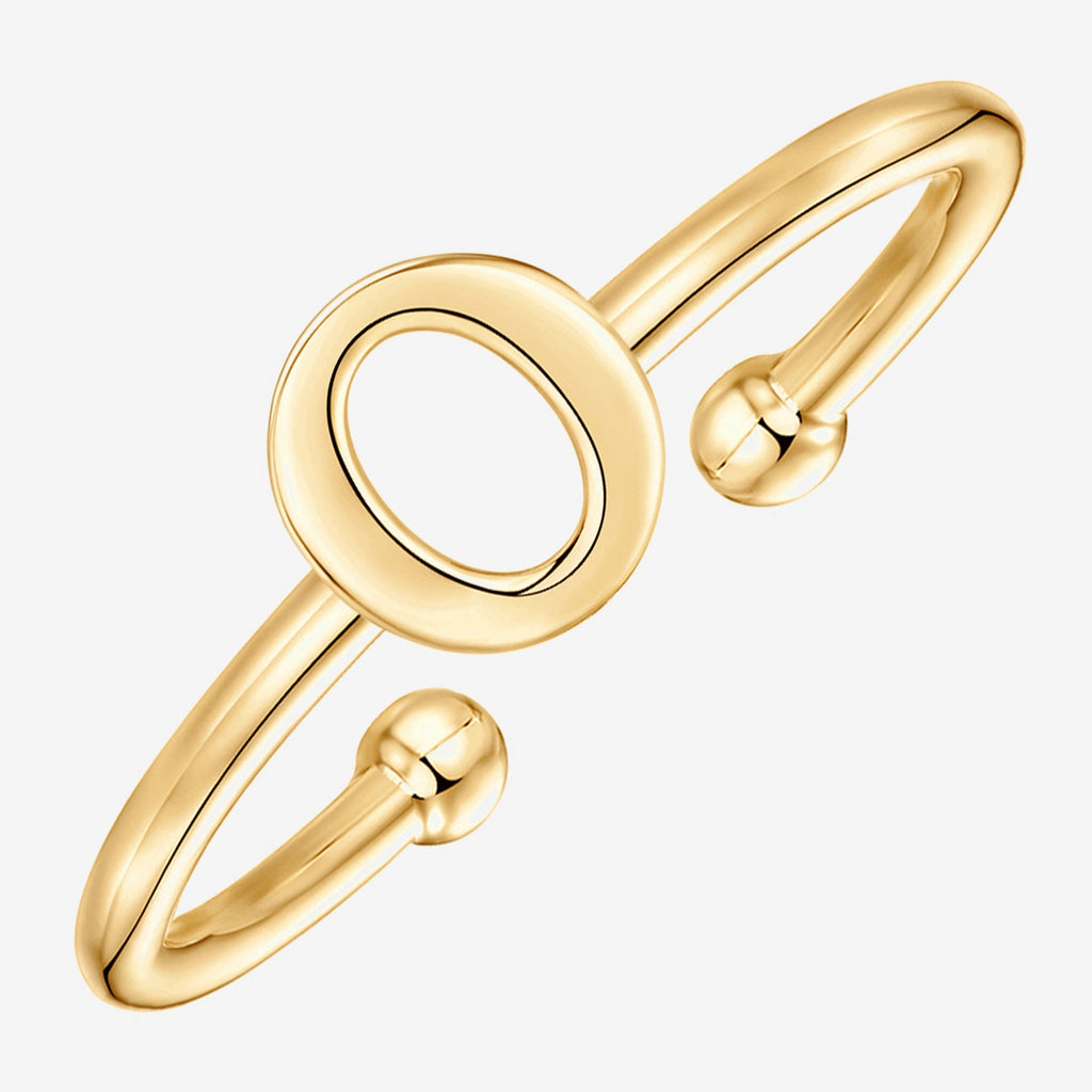 Thin Initial Ring O, Yellow Gold Ring 