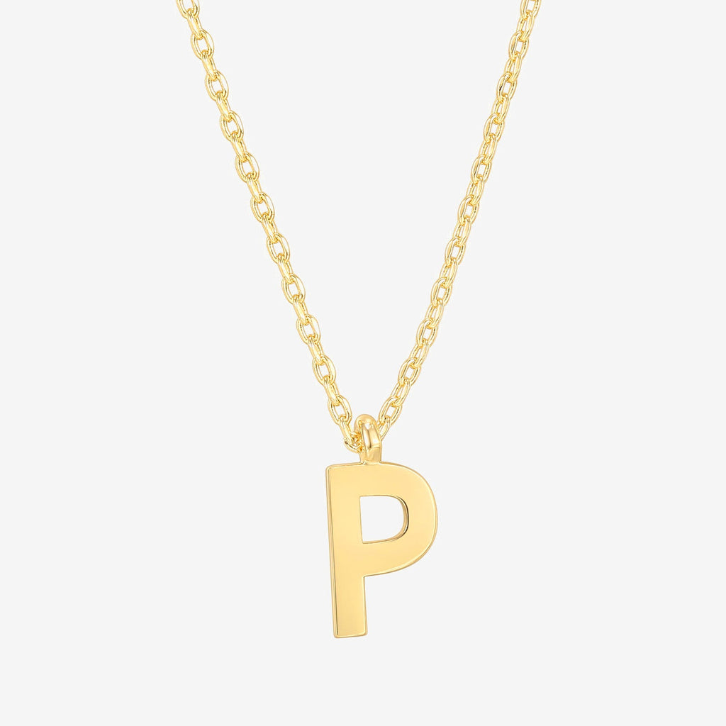 Initial Pendant P, Yellow Gold Necklace 