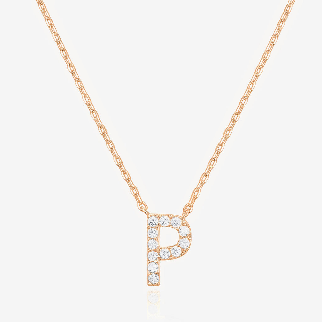Initial Necklace P, Rose Gold Necklace 