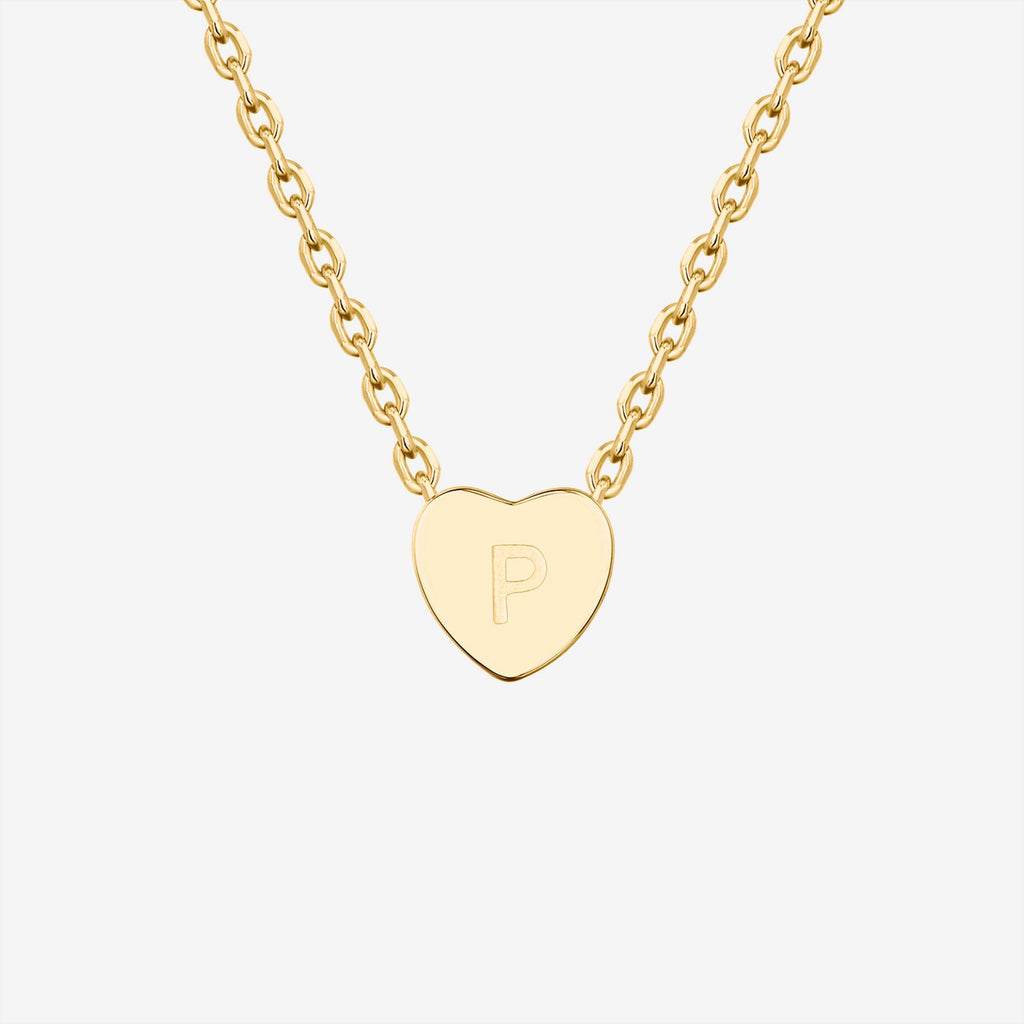 Dainty Heart Initial Necklace P, Yellow Gold Necklace 