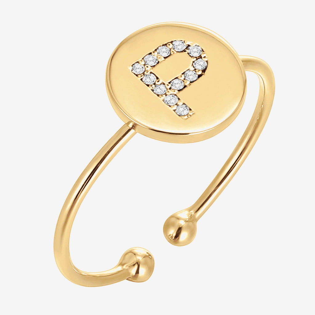 Initial Letter Ring P, Yellow Gold Ring 