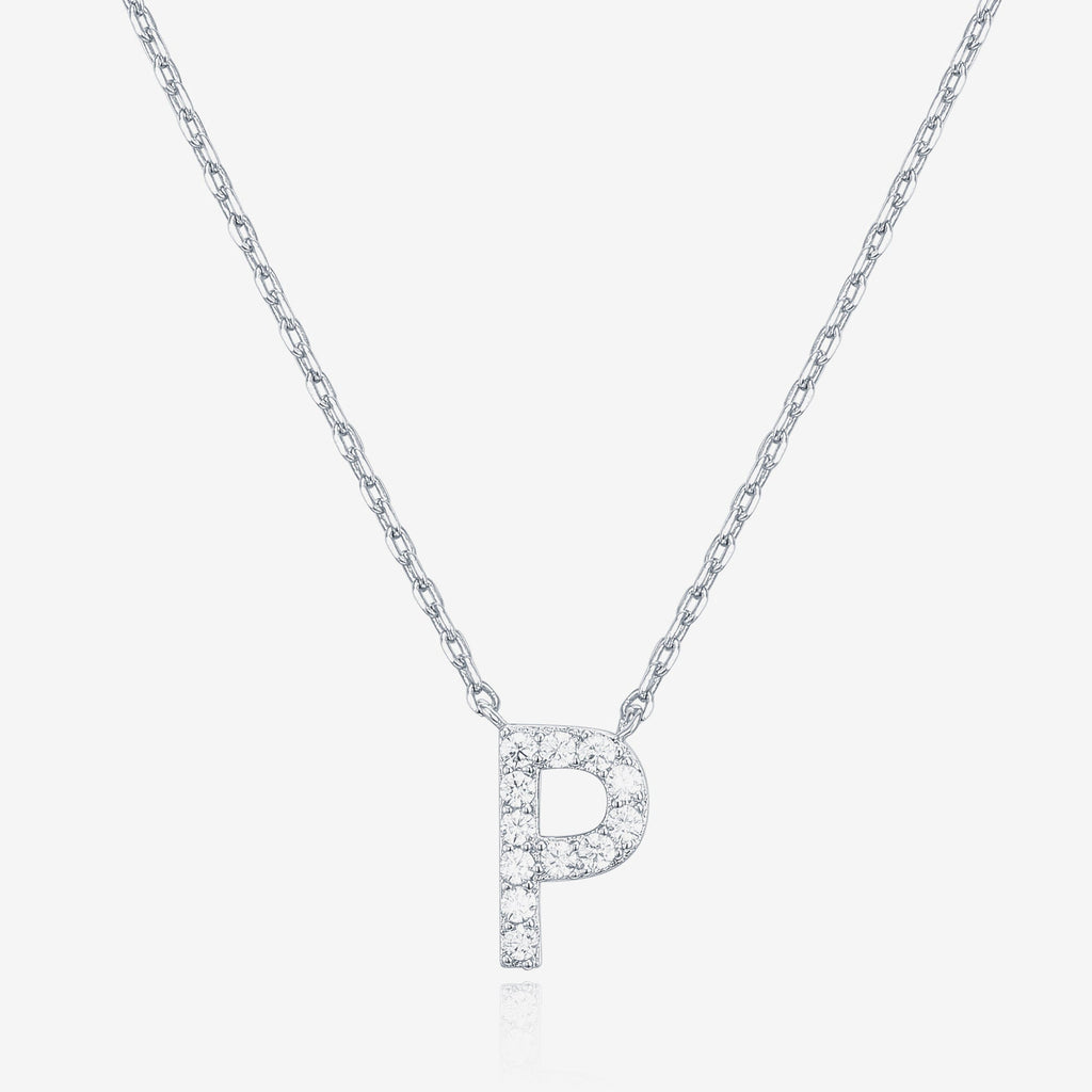 Initial Necklace P, White Gold Necklace 