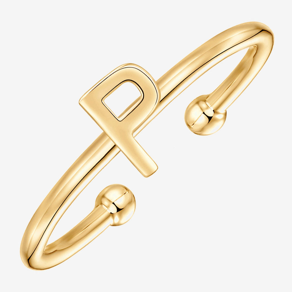 Thin Initial Ring P, Yellow Gold Ring 
