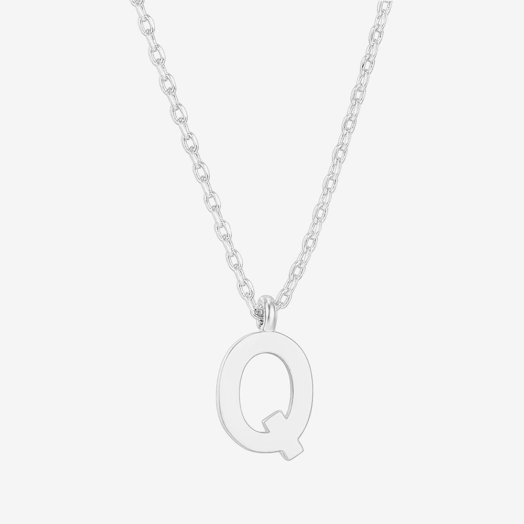 Initial Pendant Q, White Gold Necklace 