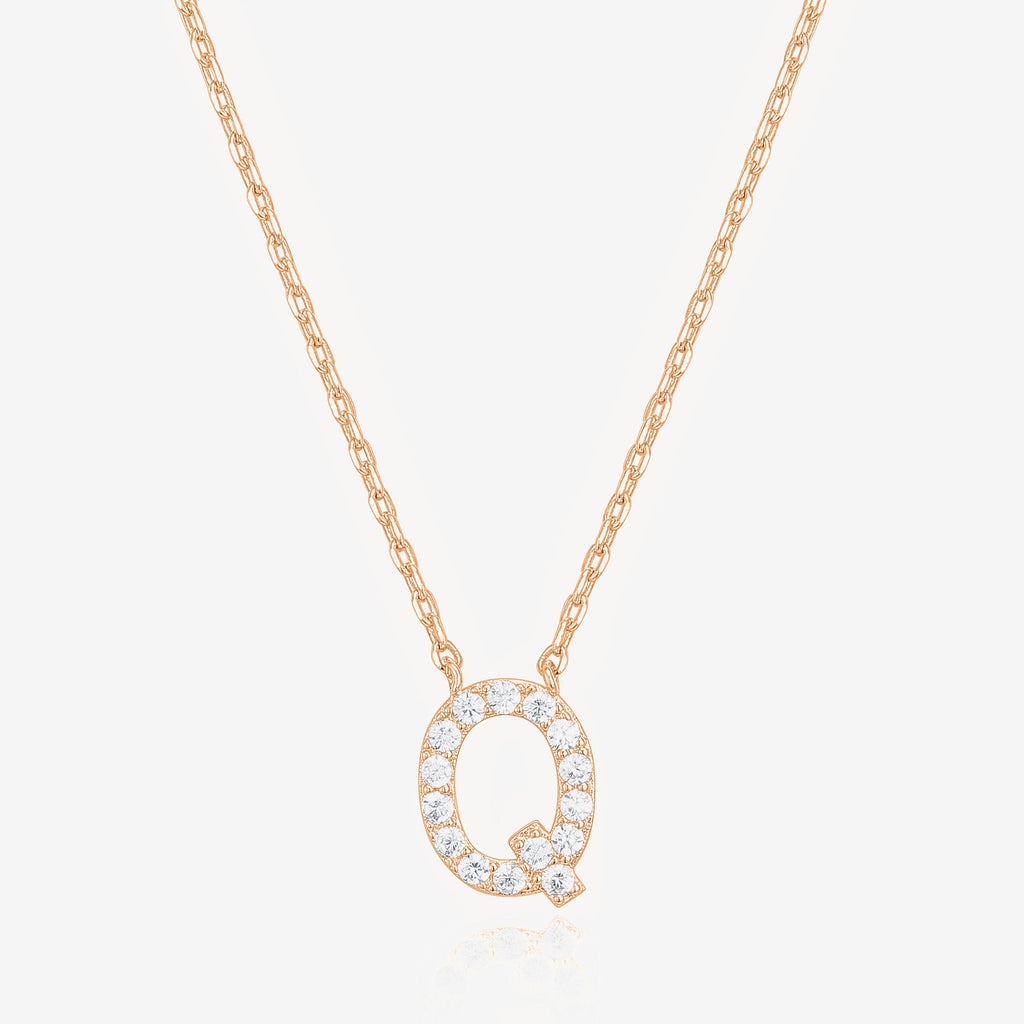 Initial Necklace Q, Rose Gold Necklace 