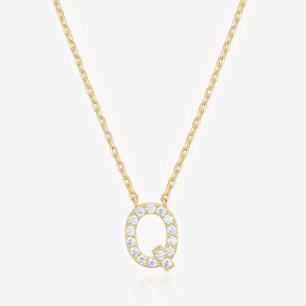 Initial Necklace Q, Yellow Gold Necklace 