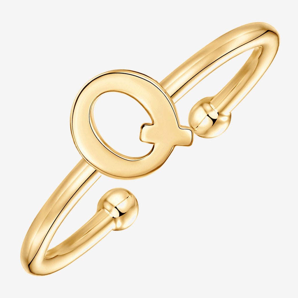 Thin Initial Ring Q, Yellow Gold Ring 