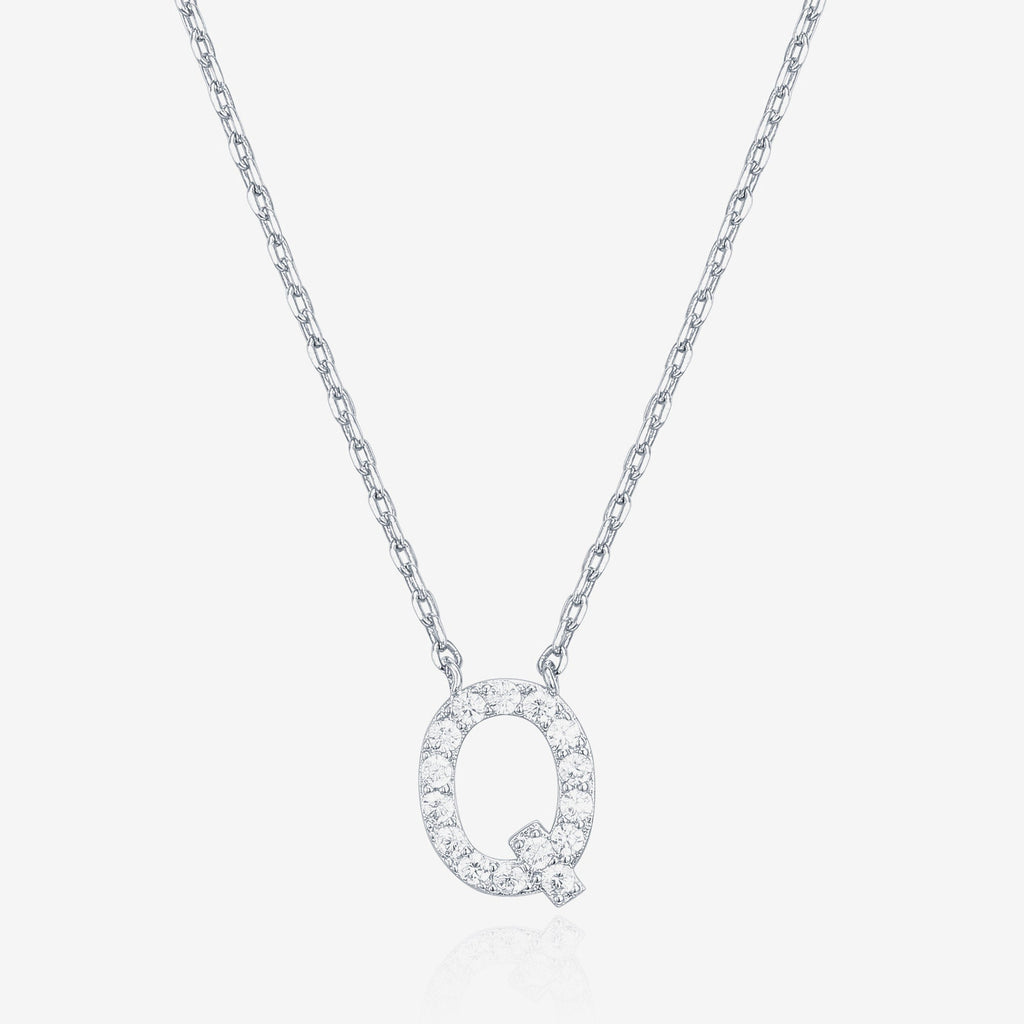 Initial Necklace Q, White Gold Necklace 