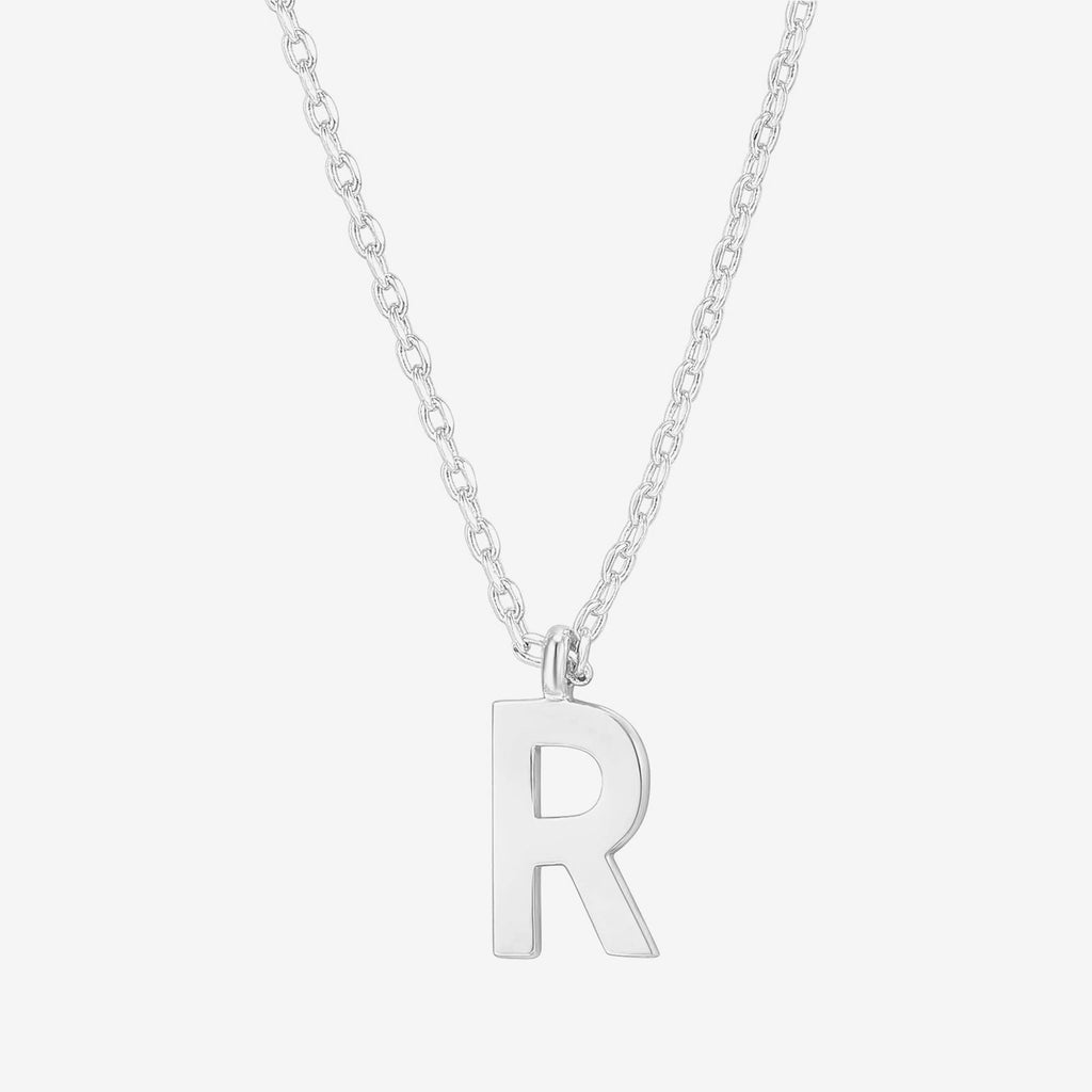 Initial Pendant R, White Gold Necklace 
